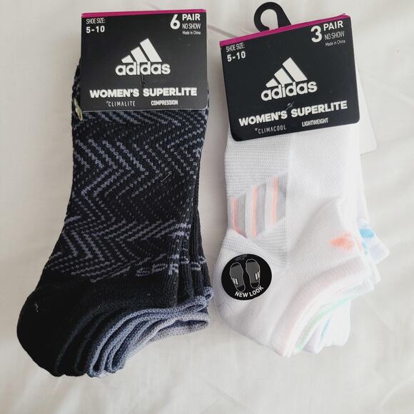Adidas Superlite Socks Womens 5-10 9 Pair No Show Climalite Climacool Ankle - Picture 1 of 6